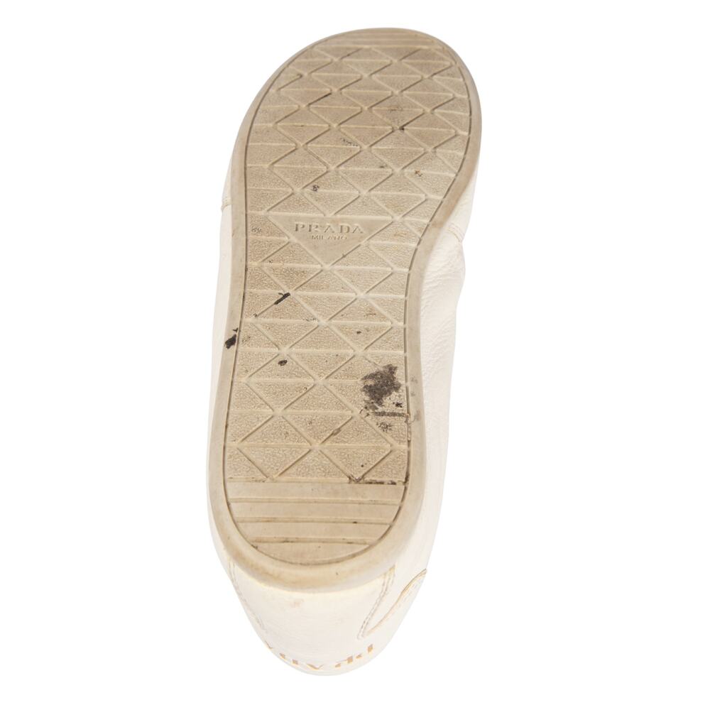 PRADA Ivory Leather Logo Print Lace Up Low Top Trainer Sneakers Size EU 40 US 10 - Picture 5 of 5